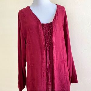 HOLY CLOTHING Tunic Top Corset Lagenlook Cranberry Boho Peasant XL 1X Faire